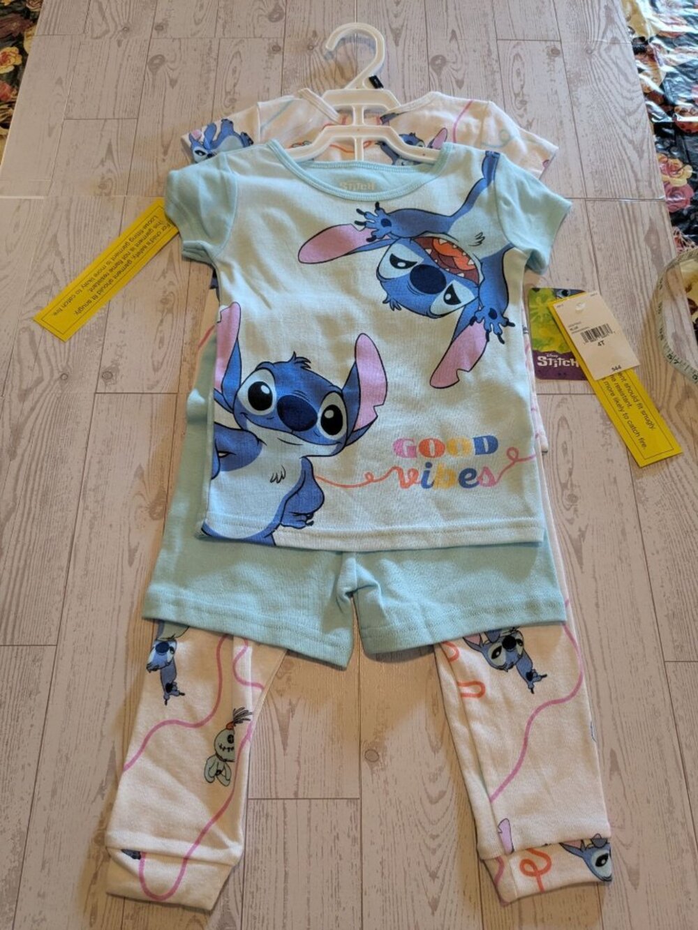Disney Stitch 4-Piece Toddler Pajama Set – Good Vibes Design Blue & White 4T